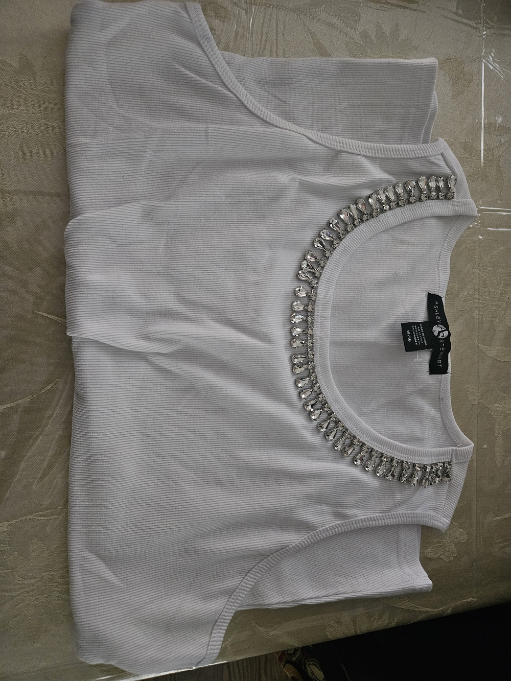 Ashley Stewart White Ribbed Tank with Crystal Trim - Picture 2 of 4